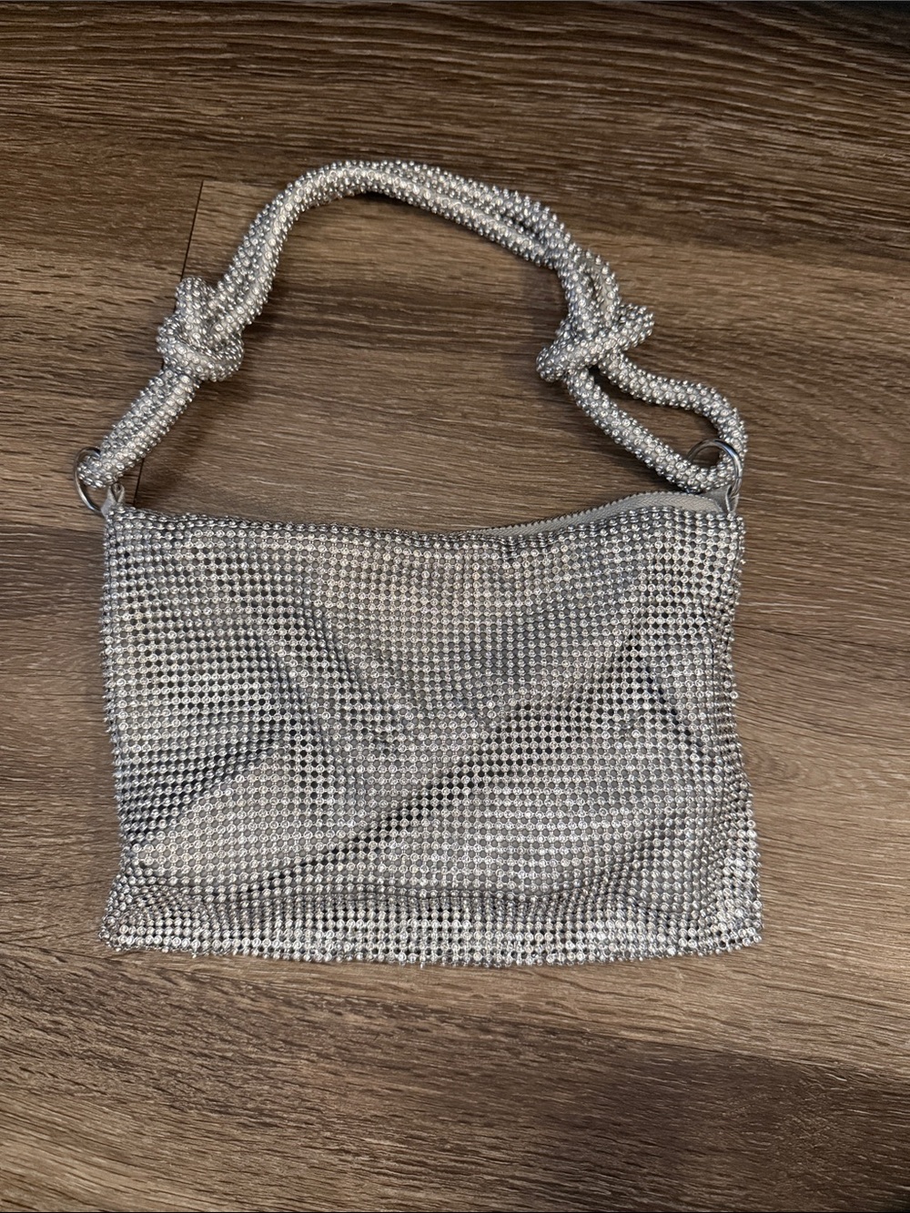 Silver Rhinestone Mesh Shoulder Bag